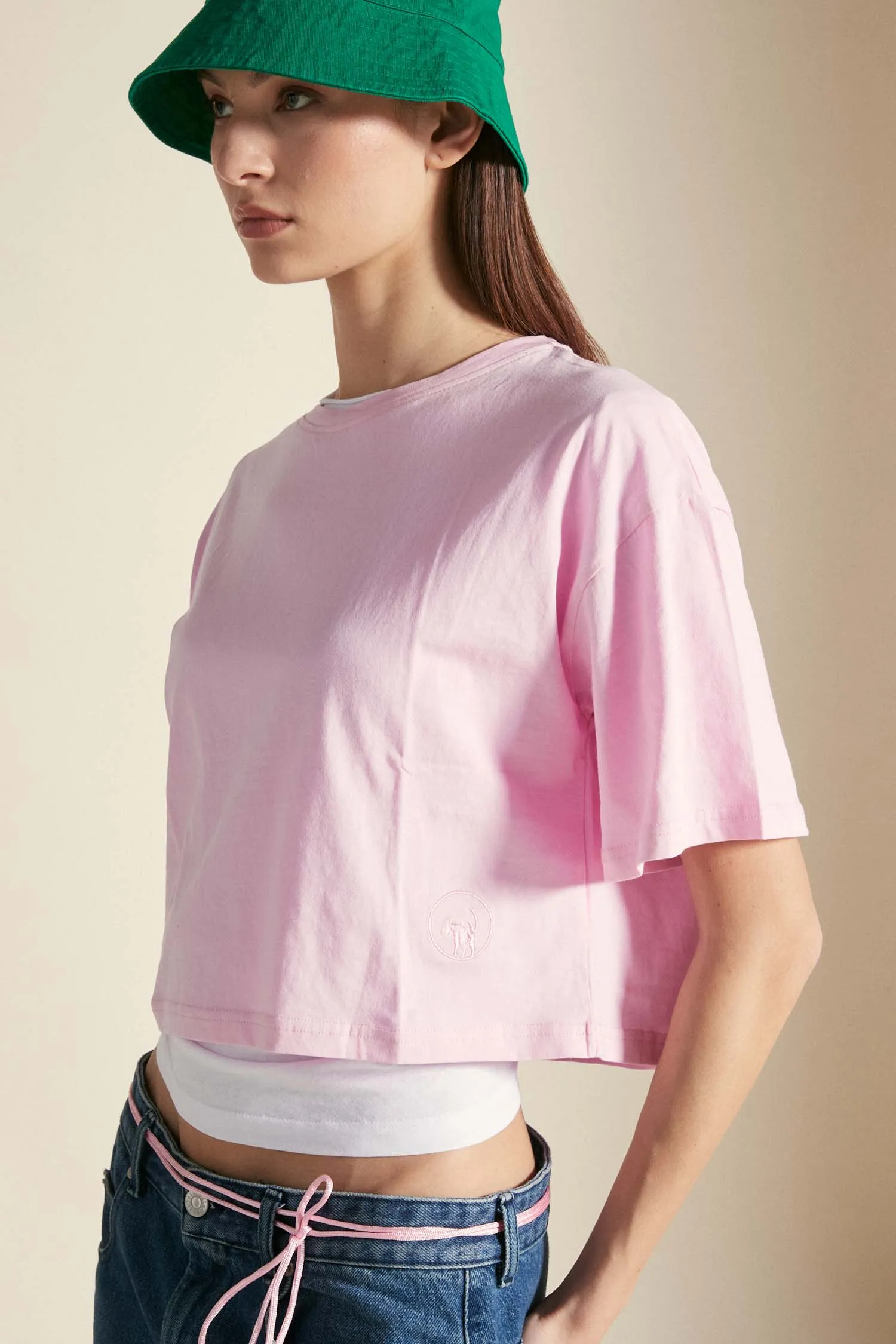 MIRAM –  Crop t-shirt rosa pastello in cotone