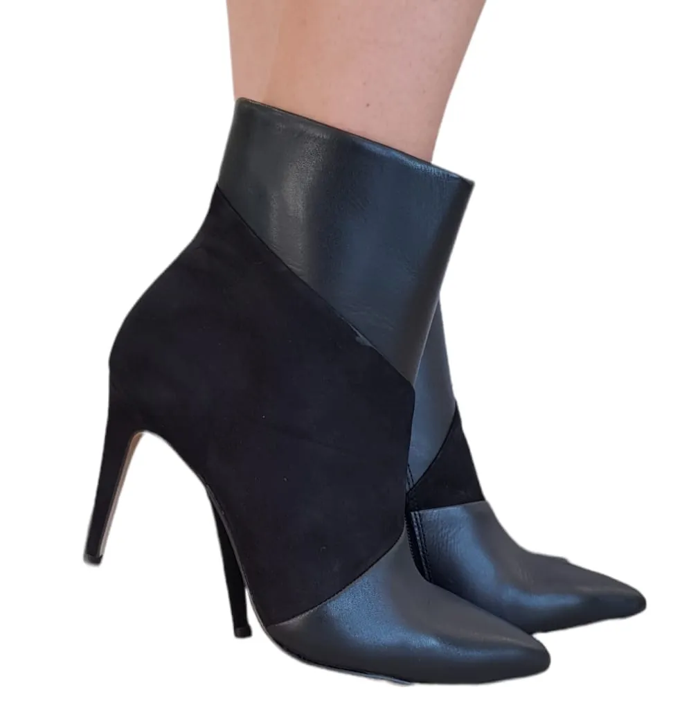 MissUnique Stivaletto  tacco alto 9 cm  Pelle + Camoscio Black rif.62