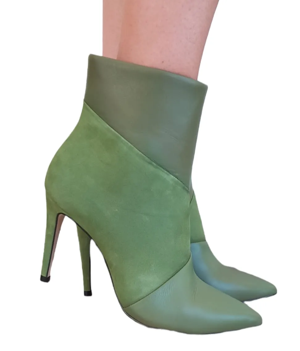 MissUnique Stivaletto  tacco alto 9 cm  Pelle + Camoscio Verde rif.63
