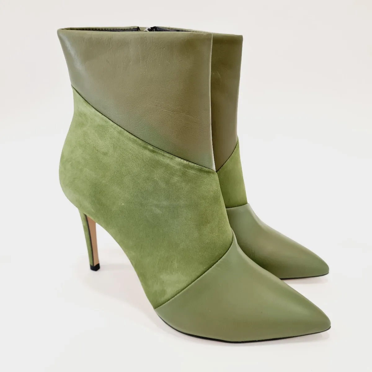 MissUnique Stivaletto  tacco alto 9 cm  Pelle + Camoscio Verde rif.63