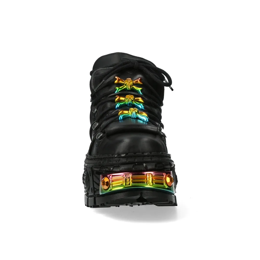 New Rock WALL106-S23 Stivali Neri Unisex Vera Pelle con Piattaforma Emo Goth