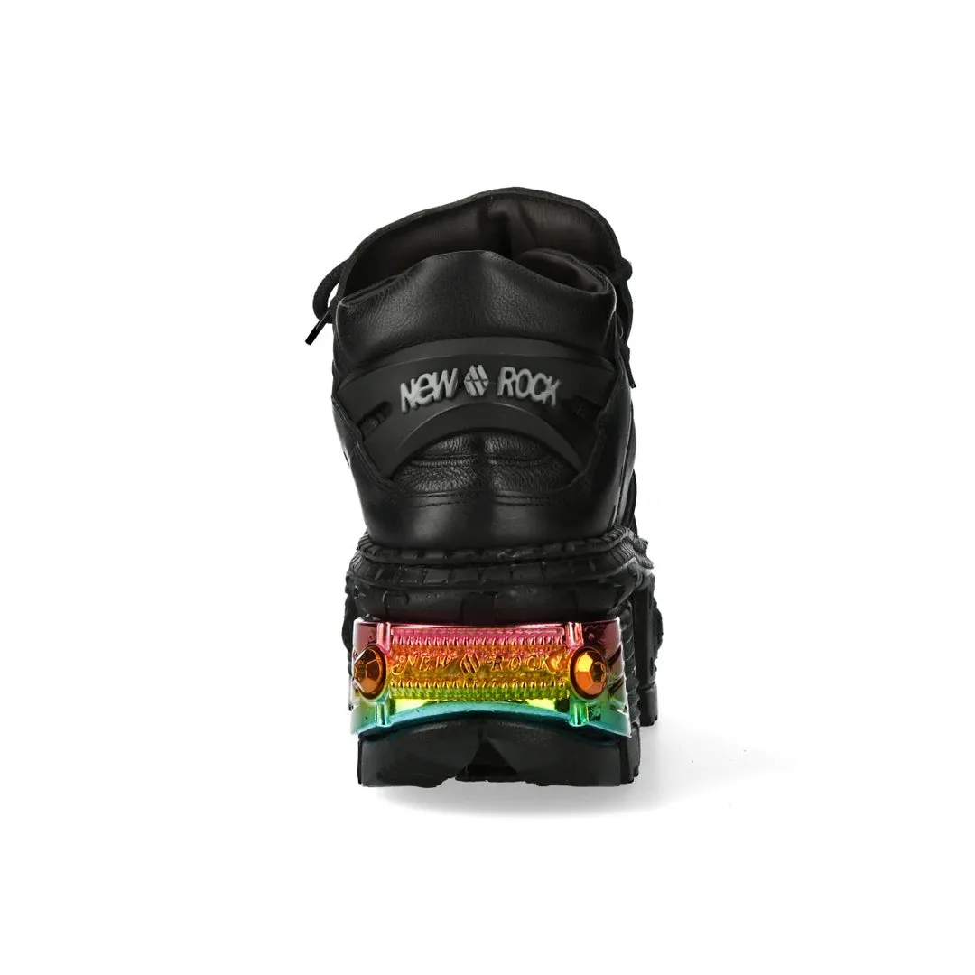 New Rock WALL106-S23 Stivali Neri Unisex Vera Pelle con Piattaforma Emo Goth