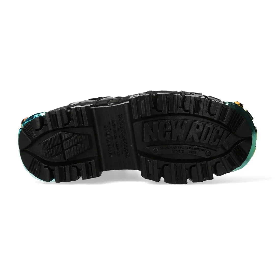 New Rock WALL106-S23 Stivali Neri Unisex Vera Pelle con Piattaforma Emo Goth