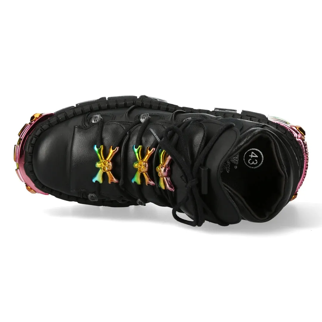 New Rock WALL106-S23 Stivali Neri Unisex Vera Pelle con Piattaforma Emo Goth