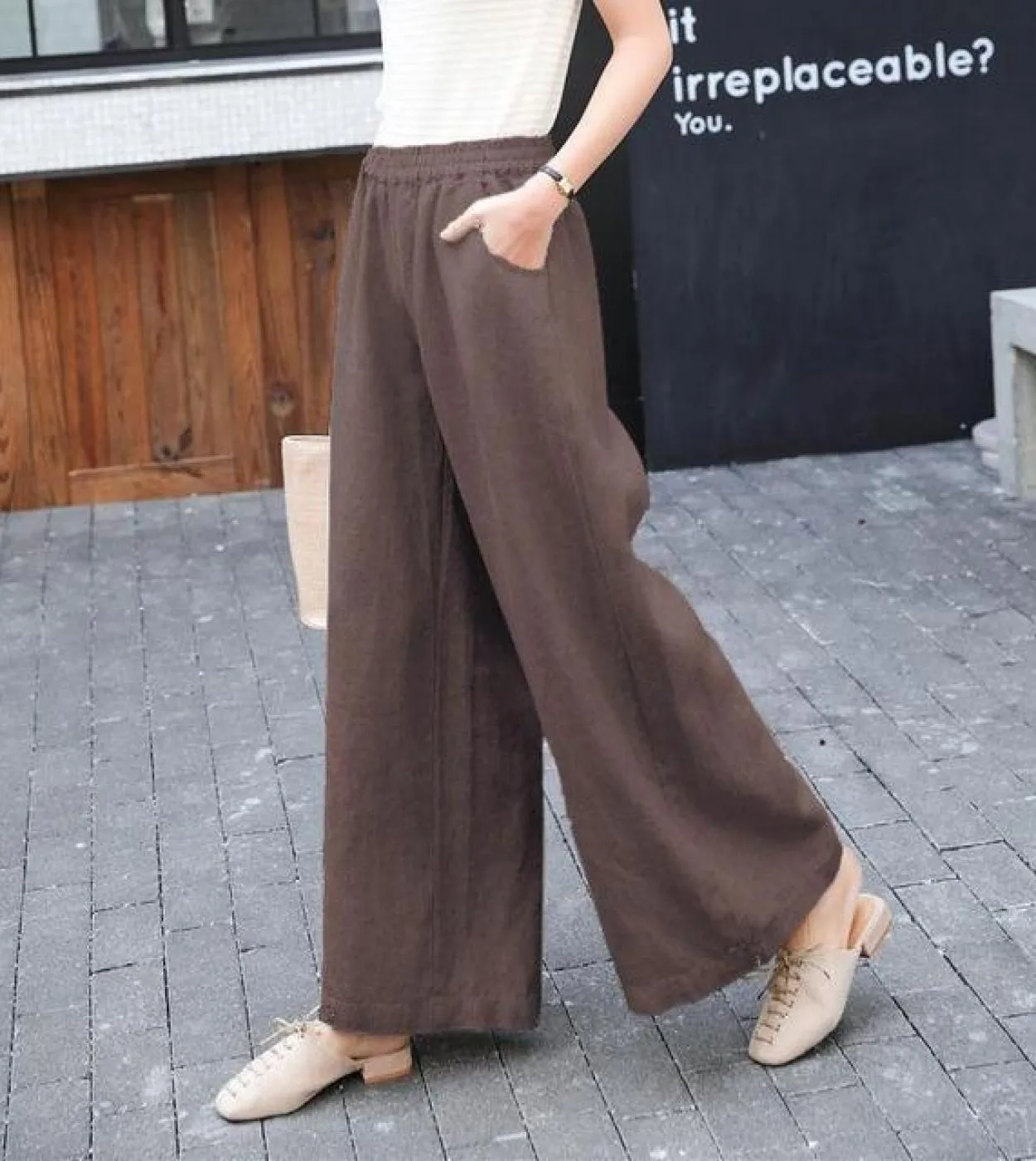 Nuovi pantaloni da donna estivi Taglie forti Pantaloni a gamba larga in lino di cotone tinta unita a vita alta Pantaloni casual