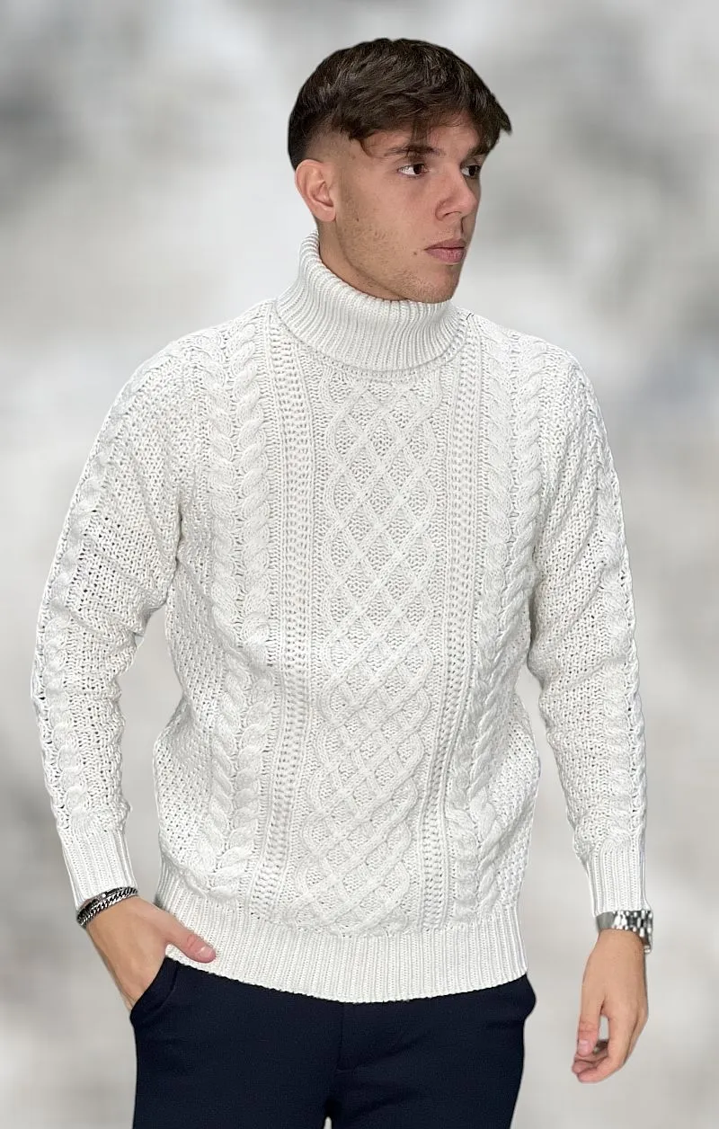 OVER-D Pullover Collo Alto - Bianco ghiaccio