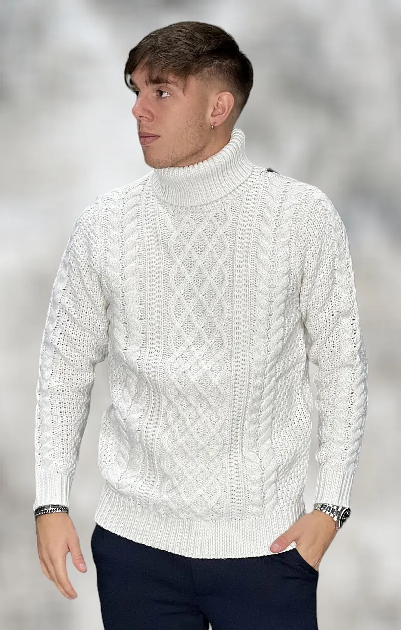OVER-D Pullover Collo Alto - Bianco ghiaccio