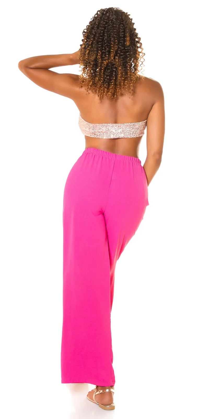 PANTALONE A GAMBA LARGA LE187 FUCSIA