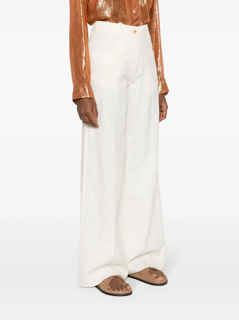 Pantaloni a gamba larga con bottoni in bianco - donna