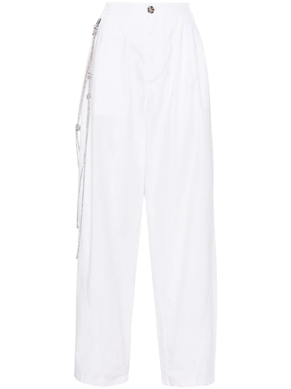 Pantaloni a gamba larga con catena di cristalli in bianco - donna