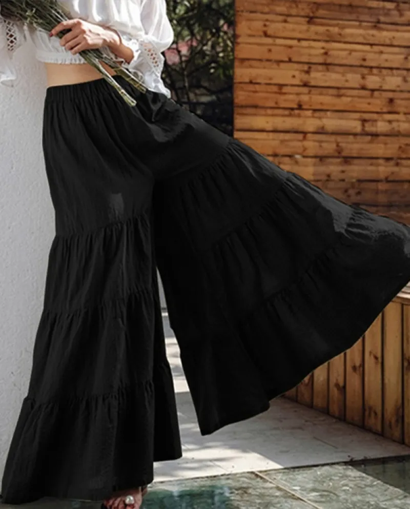 Pantaloni da donna che cuciono pantaloni larghi a gamba larga