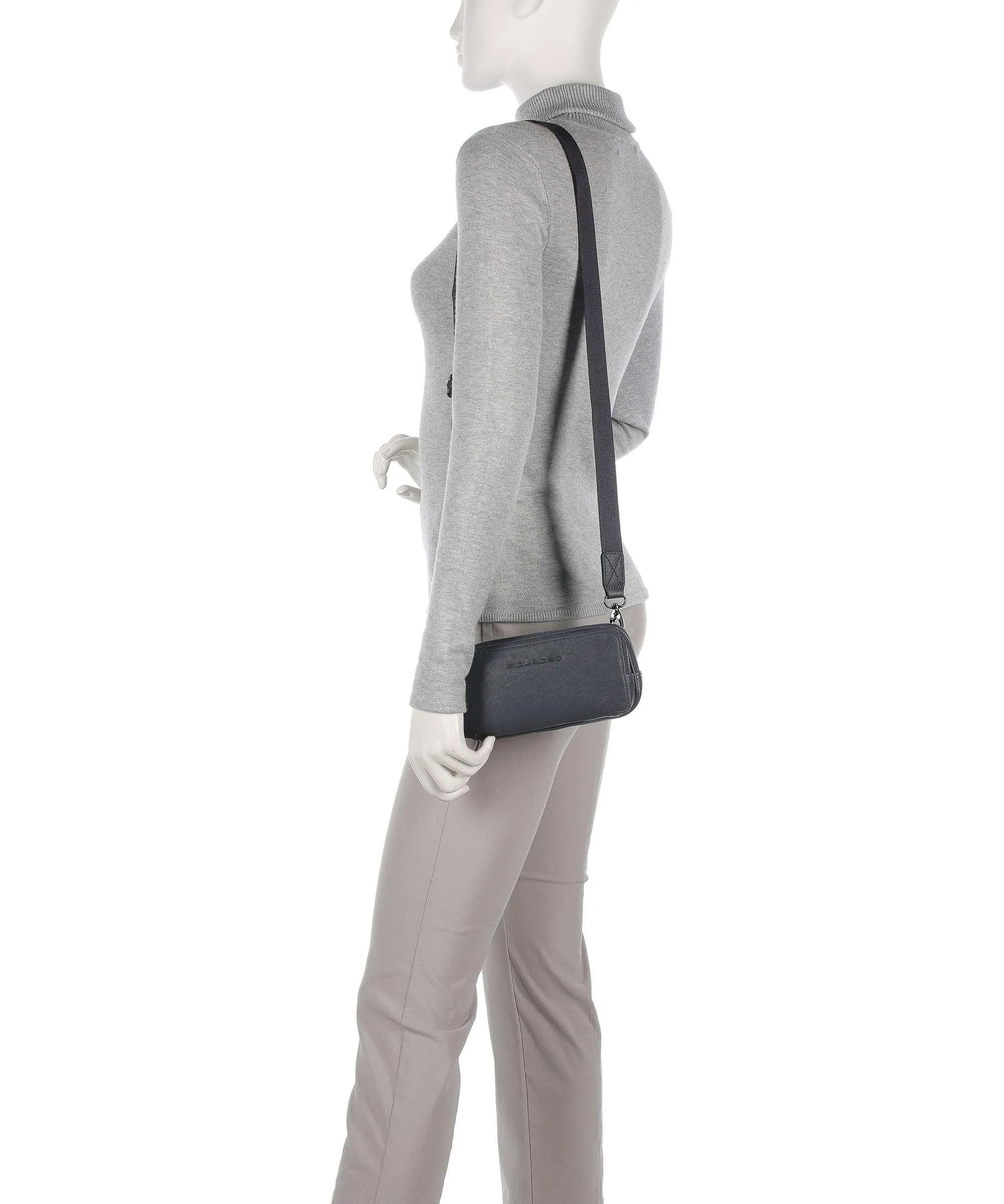  Piquadro Black Square Borsa da polso pelle, pelle a grana fine blu scuro  