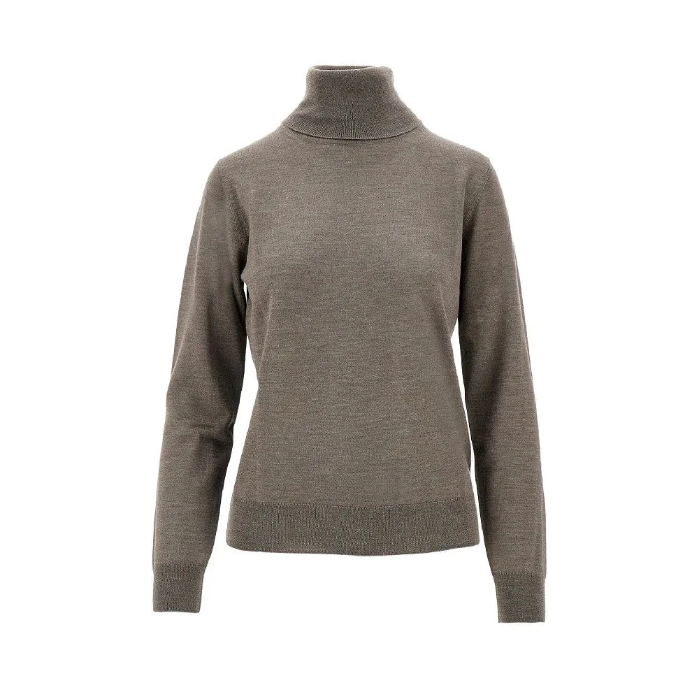 Pullover a collo alto in misto lana e seta