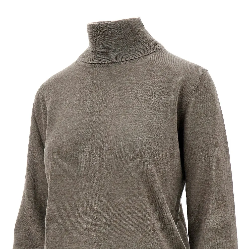 Pullover a collo alto in misto lana e seta