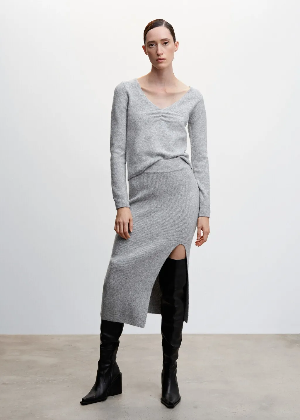 Pullover collo a V increspato