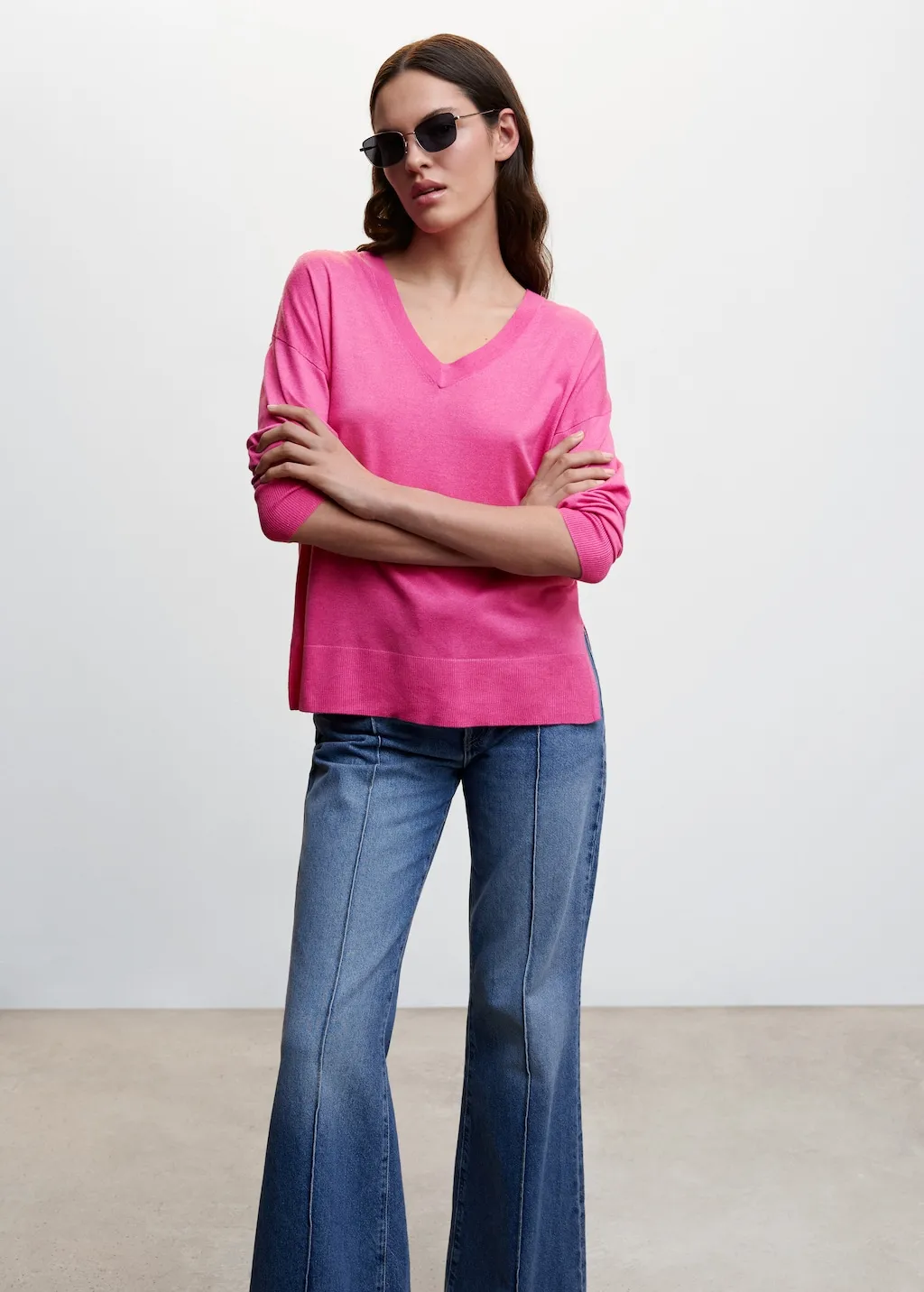 Pullover collo a V spacchi
