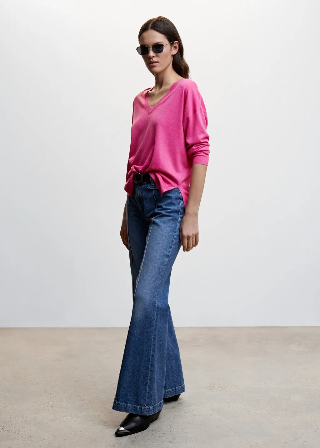 Pullover collo a V spacchi