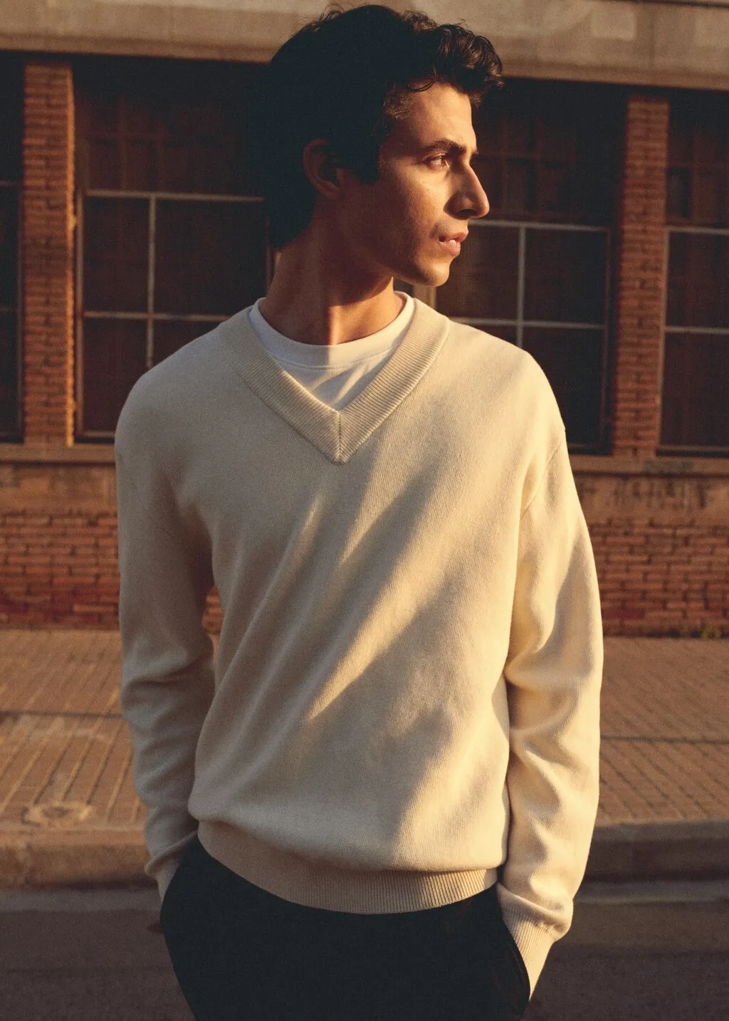 Pullover cotone collo a V
