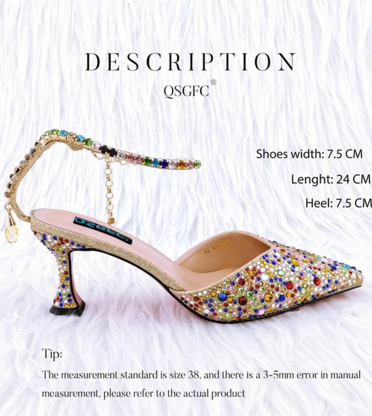 Qsfgs 2023 Le nuove scarpe da donna a punta di diamanti colorati e scarpe di design con cavigliera a borsa morbida per la festa