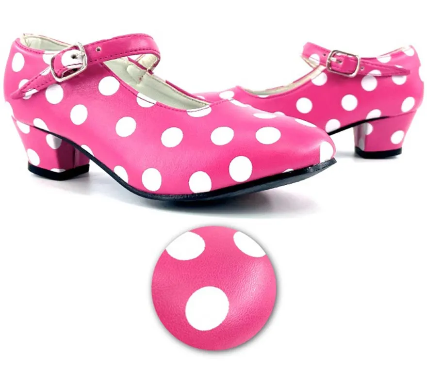 Scarpa Sevillana con tacco Rosa con Pois Bianchi in numeri dal 22 al 41