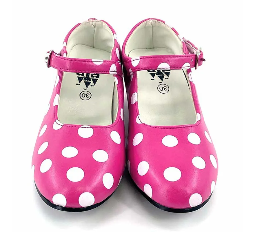 Scarpa Sevillana con tacco Rosa con Pois Bianchi in numeri dal 22 al 41