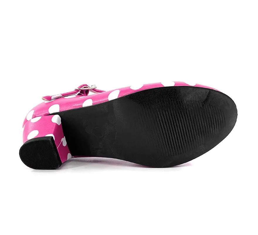 Scarpa Sevillana con tacco Rosa con Pois Bianchi in numeri dal 22 al 41