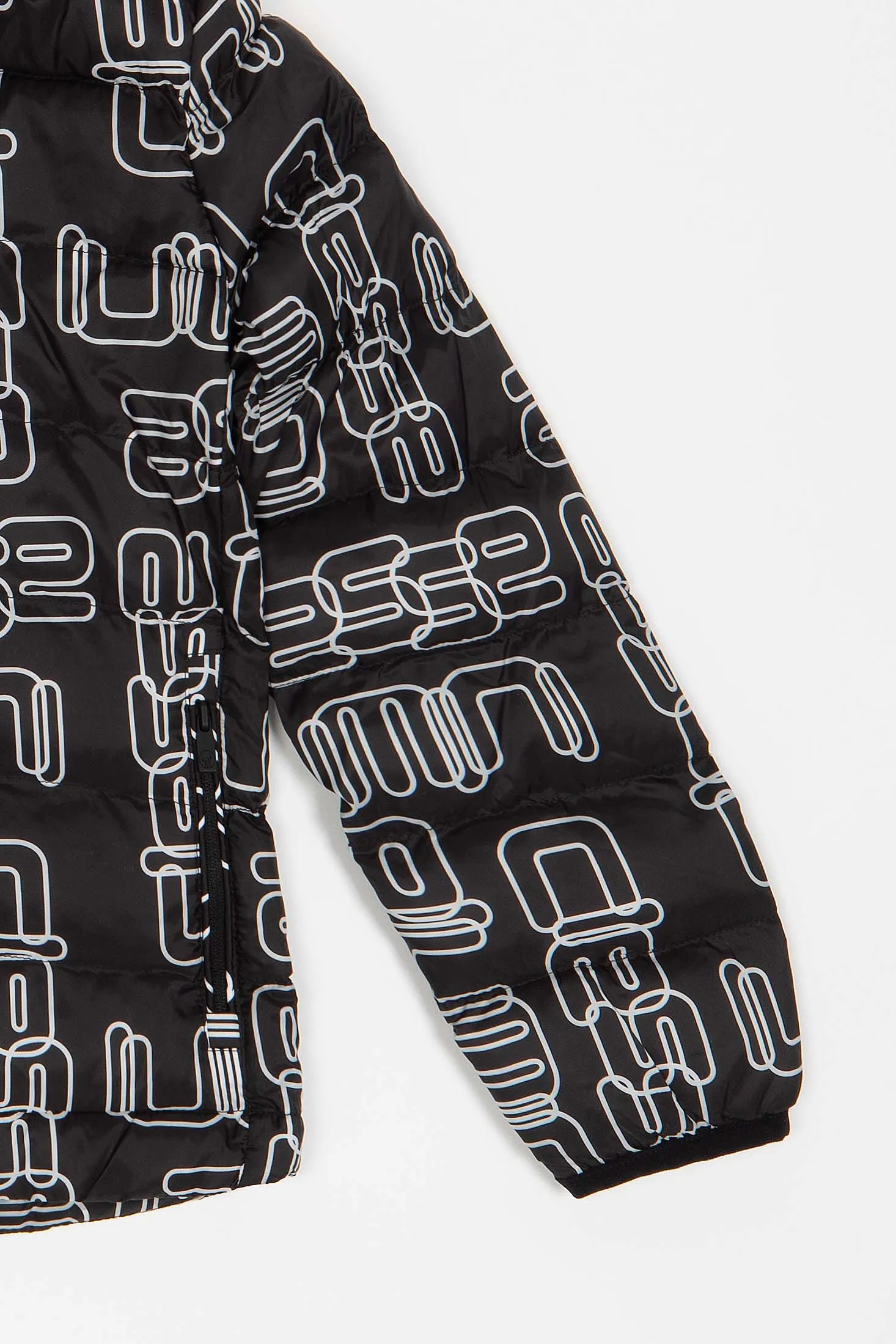 STEVEN BOY – Black quilted hoody down jacket with print
