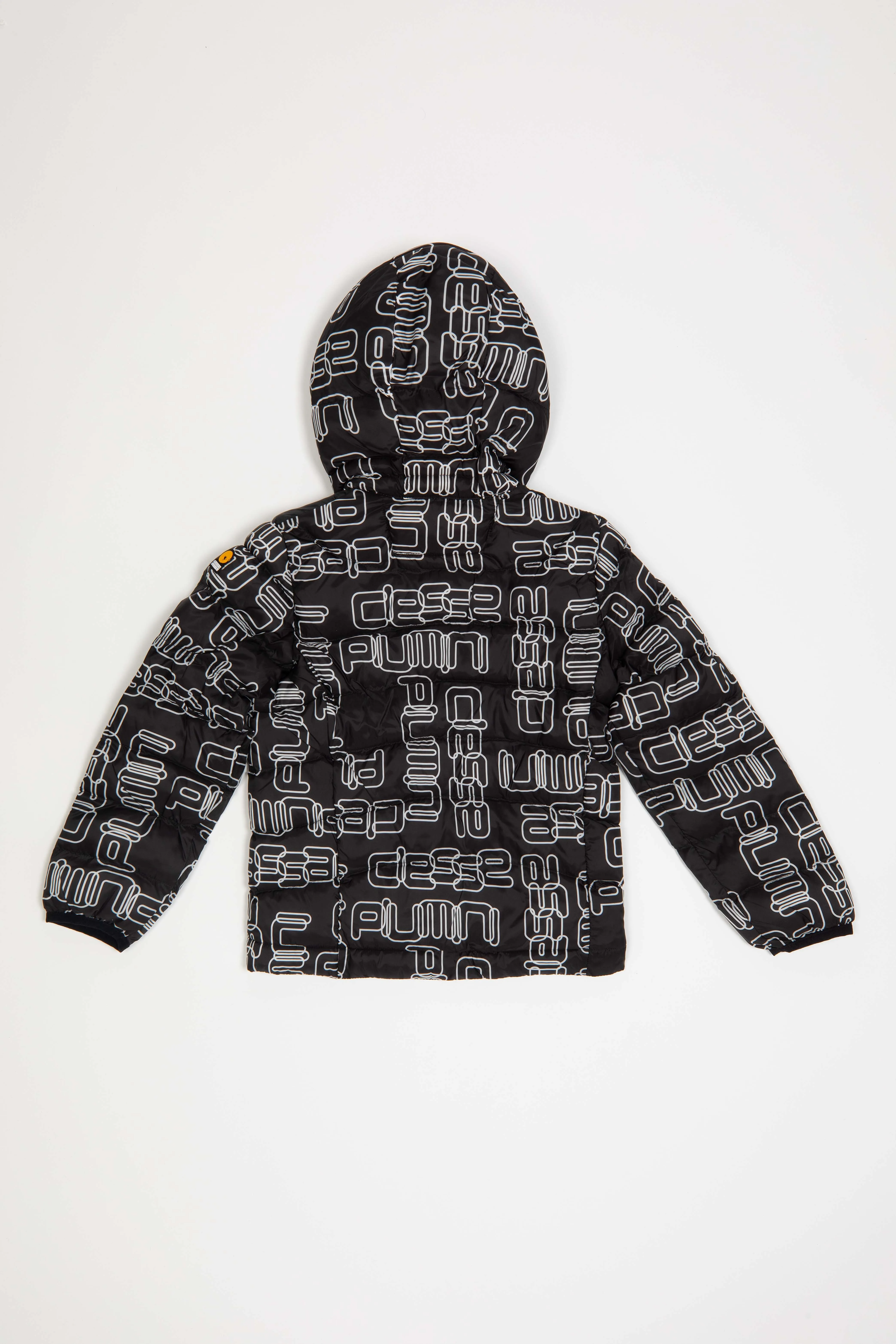 STEVEN BOY – Black quilted hoody down jacket with print