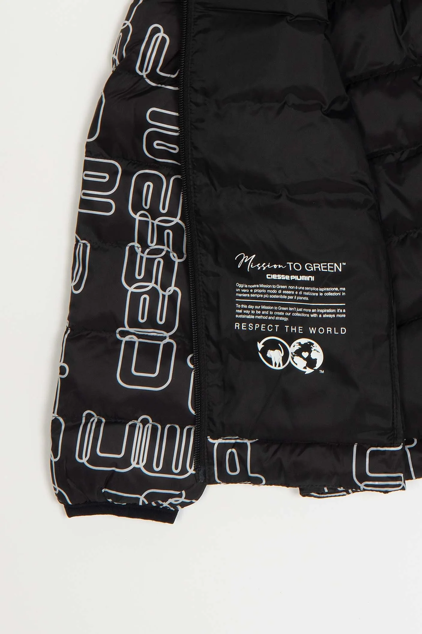 STEVEN BOY – Black quilted hoody down jacket with print