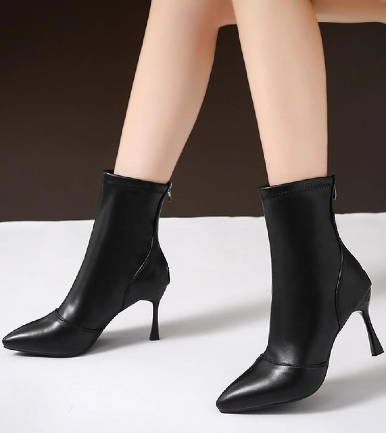 Stile Tessuto elasticizzato Scarpe da donna Dritte Tacco a spillo alto Nightclub Party Pieghettato Stivaletti solidi 2022