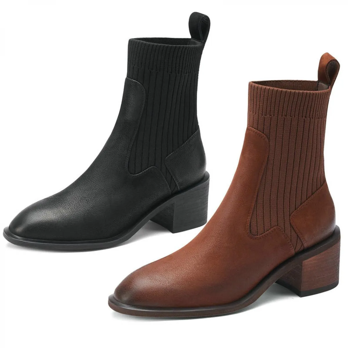 Stivaletti in pelle Scarpe con punta in pelle Tacchi in pelle Stivali da donna Vintage invernali