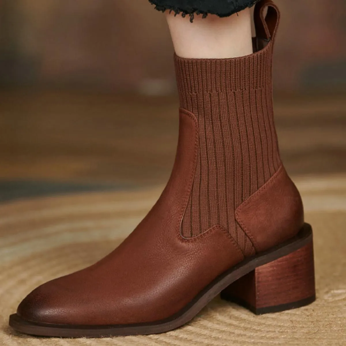 Stivaletti in pelle Scarpe con punta in pelle Tacchi in pelle Stivali da donna Vintage invernali