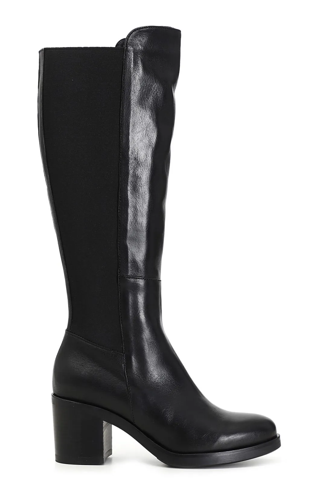 stivali alti in pelle con elastico sul retro