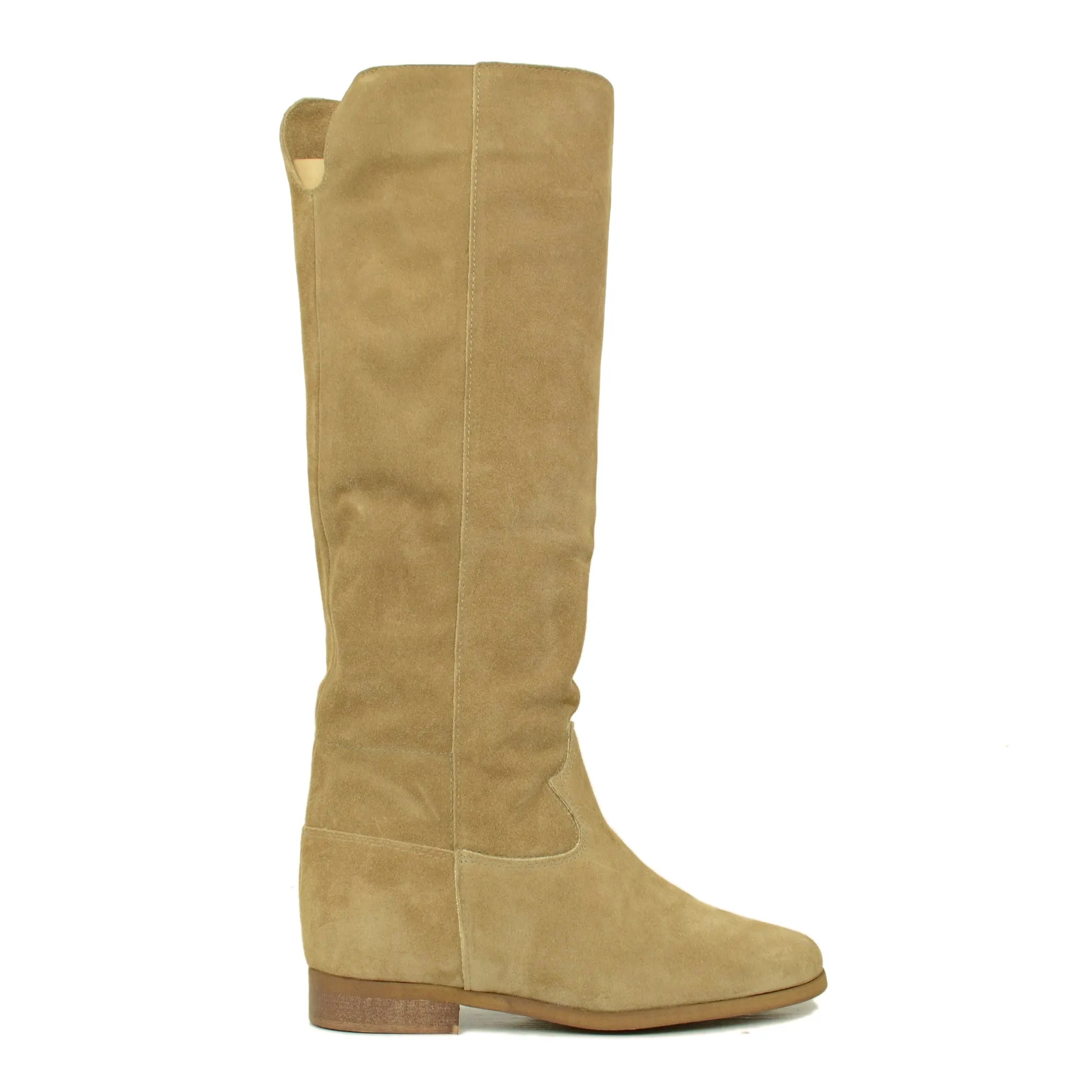 Stivali Donna Beige in Pelle Scamosciata con Zeppa Interna