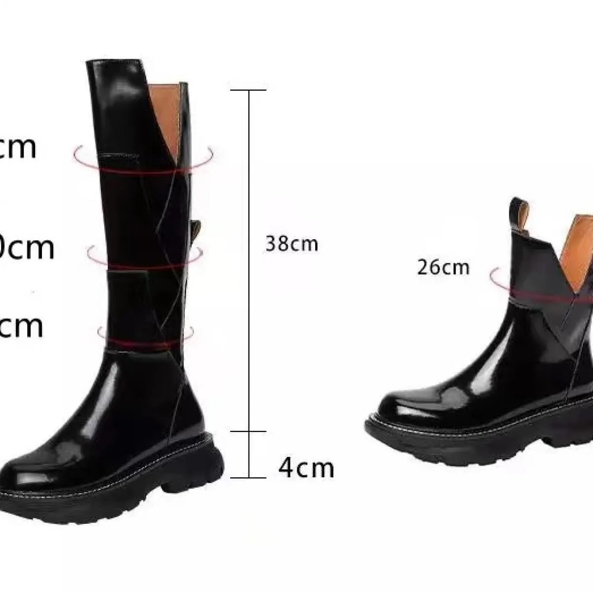 Stivali in vera pelle brillante Stivali lunghi da donna Stivali Martin al ginocchio Stivali western Stivali con plateau Stivali