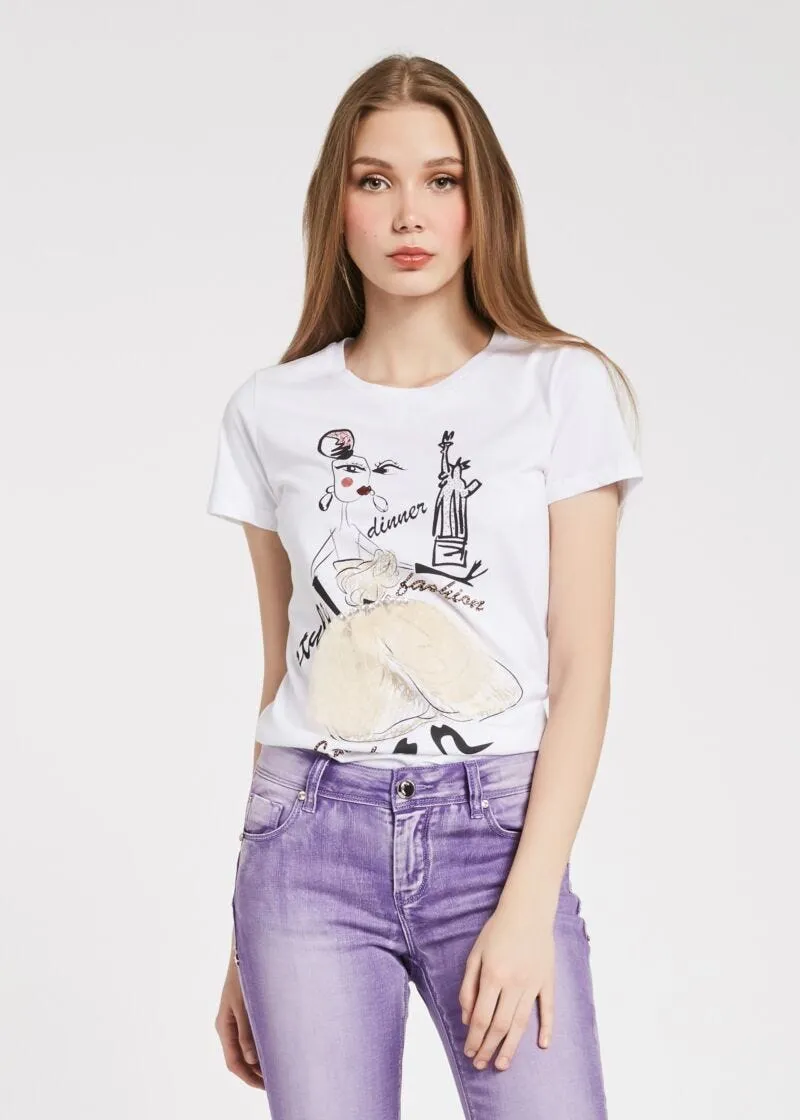 T-shirt con applicazioni in tulle