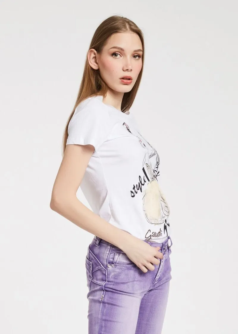 T-shirt con applicazioni in tulle