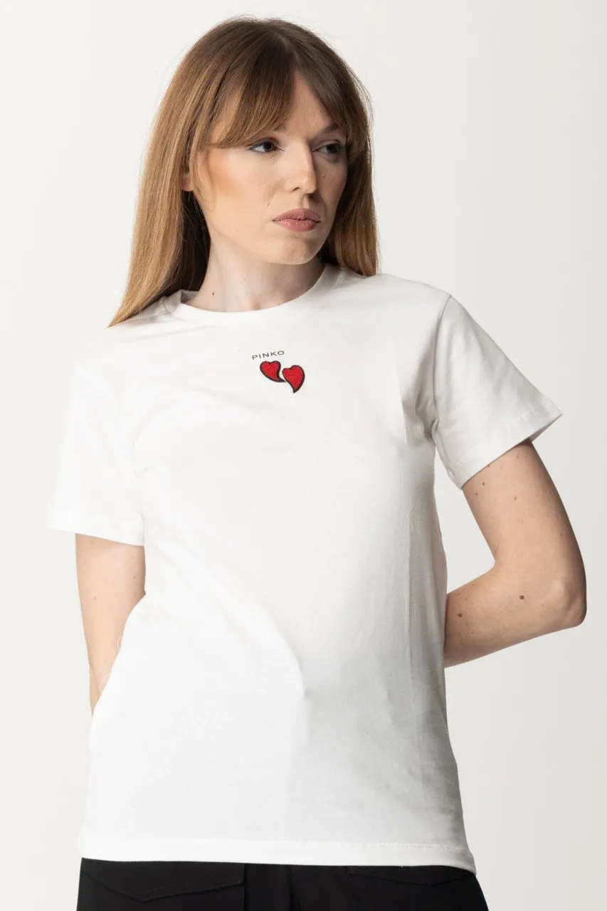 T-shirt con ricamo cuori BIANCO SETA