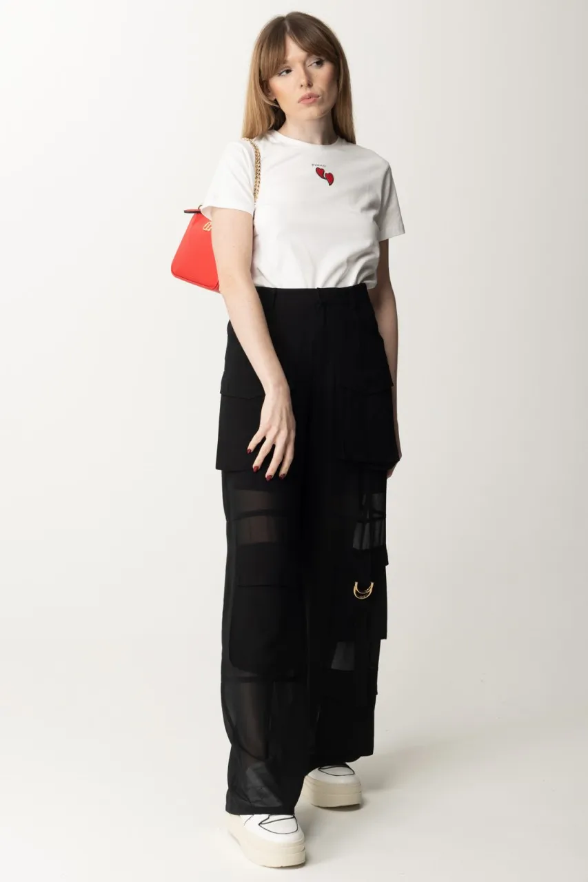 T-shirt con ricamo cuori BIANCO SETA