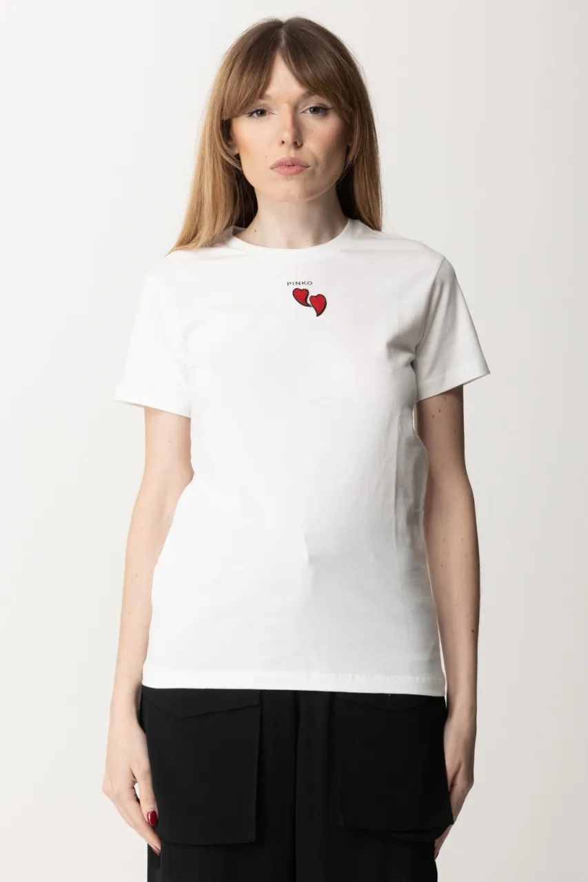 T-shirt con ricamo cuori BIANCO SETA