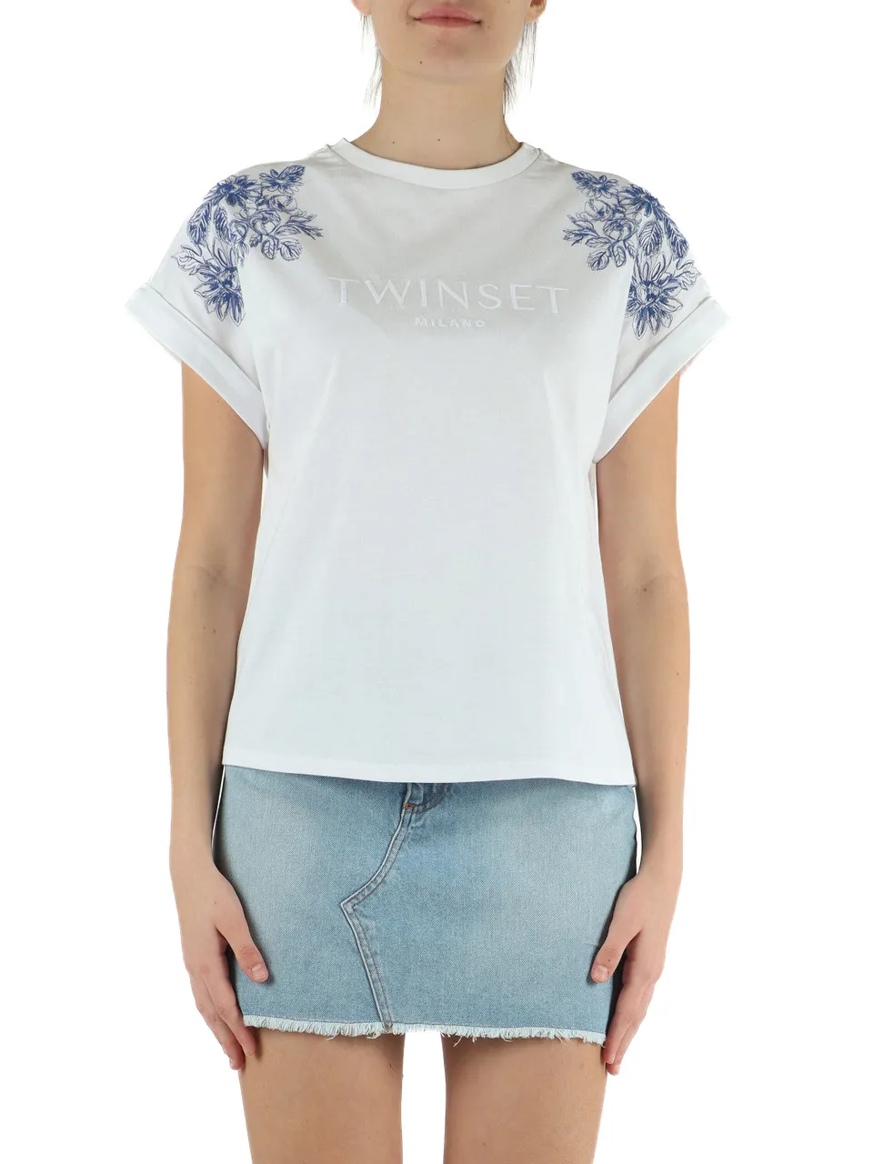 T-shirt in cotone con ricamo logo
