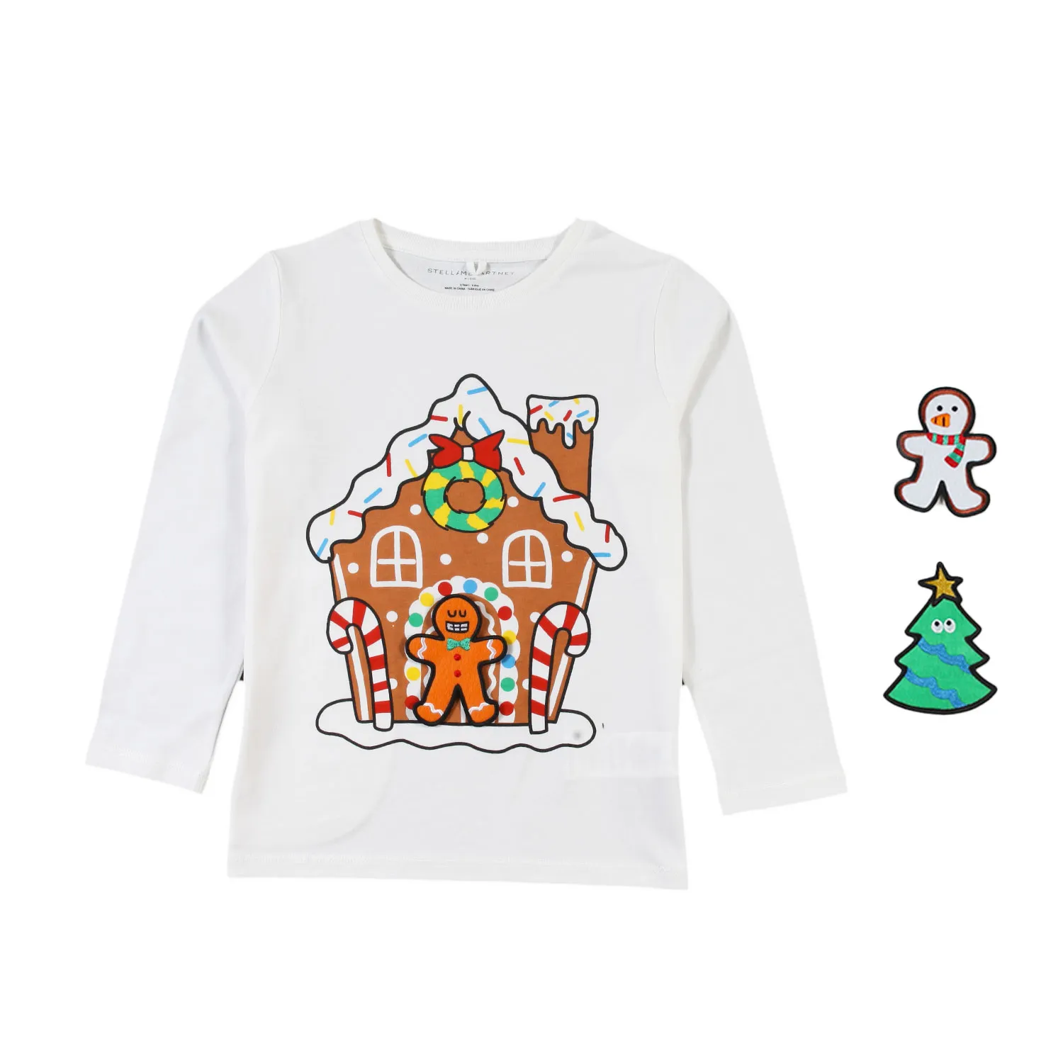 T-Shirt Natalizia Lunga Stella Bianca E Multicolor