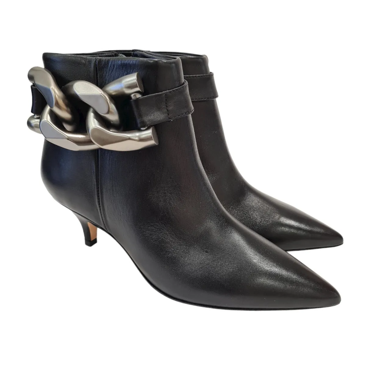 Vicenza Tronchetto tacco alto 6 cm pelle Black accessorio catena color Ferro rif. 95