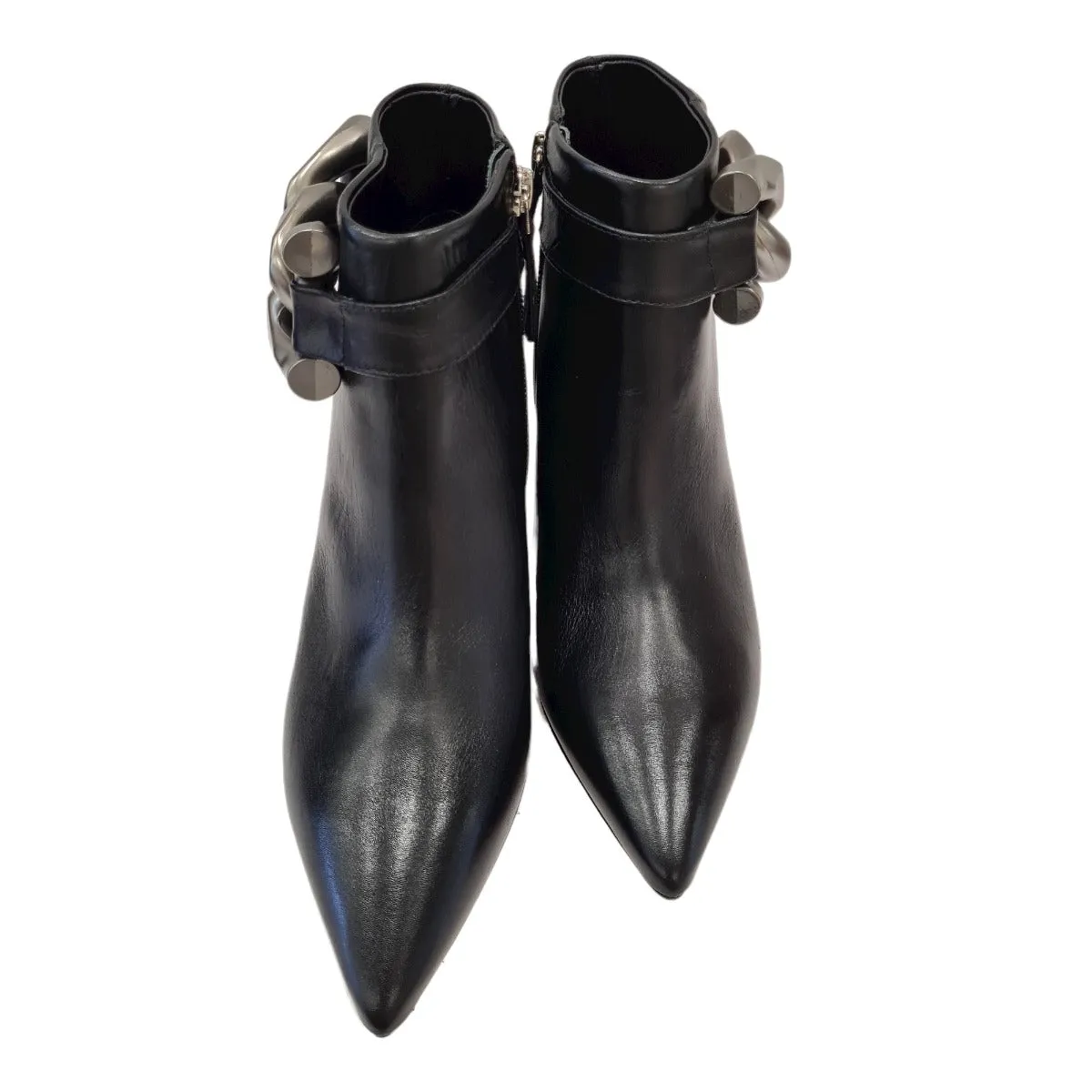 Vicenza Tronchetto tacco alto 6 cm pelle Black accessorio catena color Ferro rif. 95