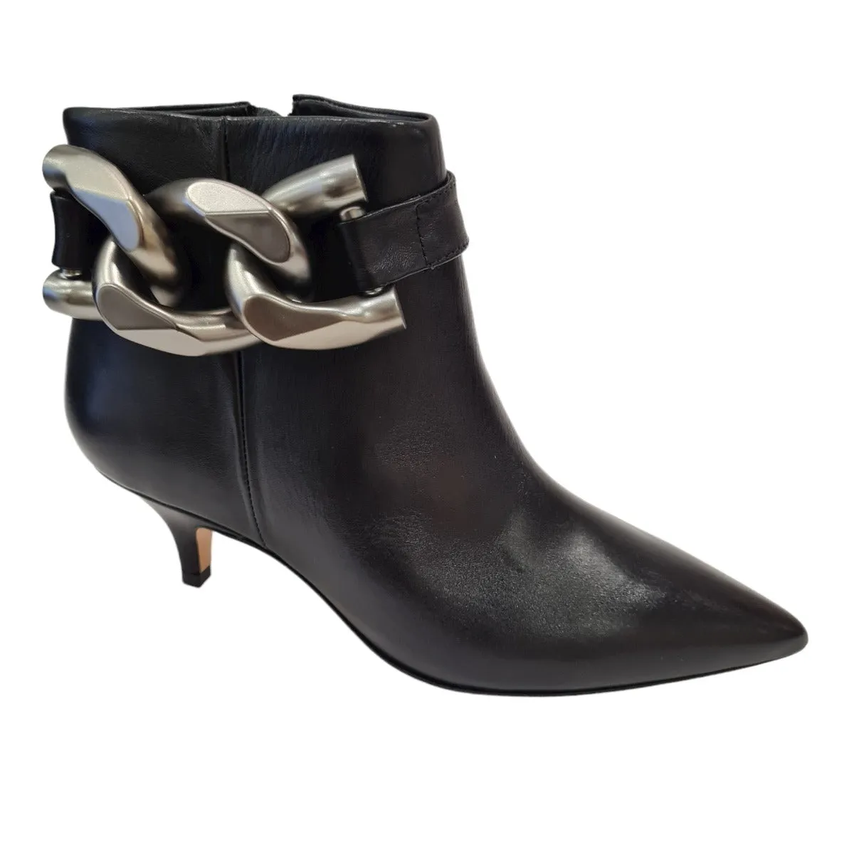 Vicenza Tronchetto tacco alto 6 cm pelle Black accessorio catena color Ferro rif. 95