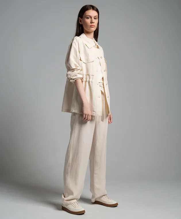Woolrich Camicia beige su coulisse con lino CFWWOS0106FRUT3043