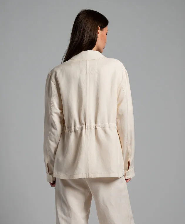 Woolrich Camicia beige su coulisse con lino CFWWOS0106FRUT3043