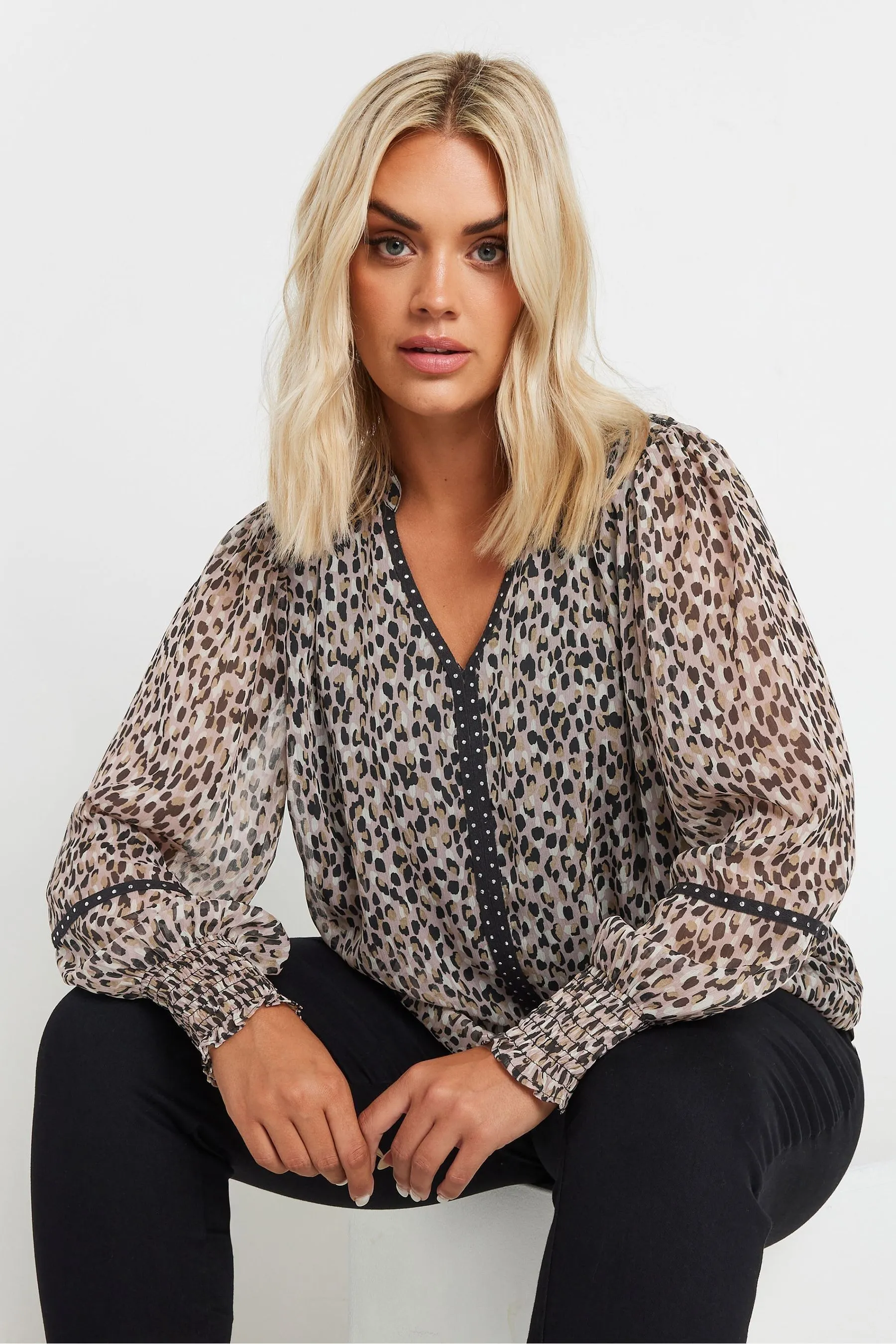 Yours Curve Studded Tape Chiffon Blouse    