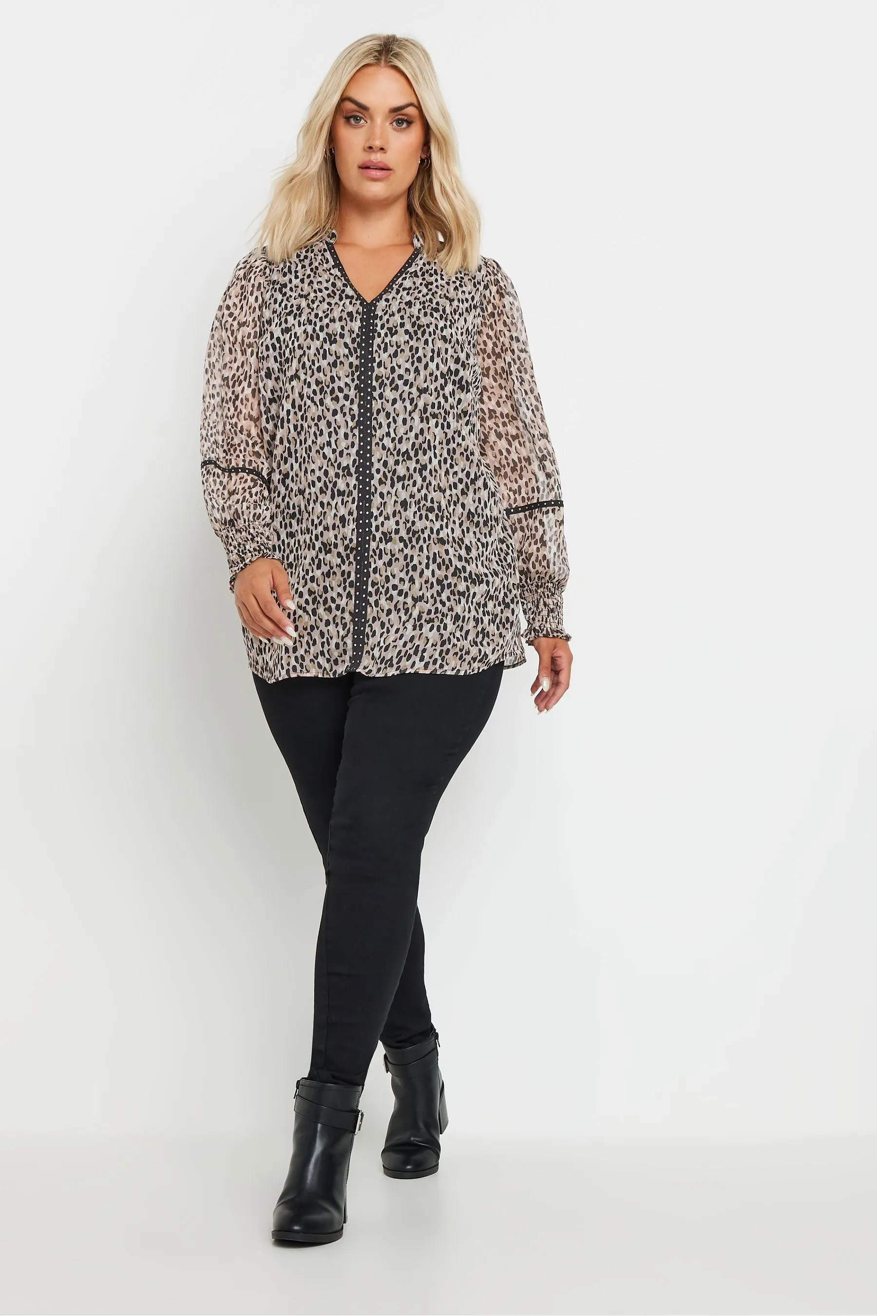 Yours Curve Studded Tape Chiffon Blouse    