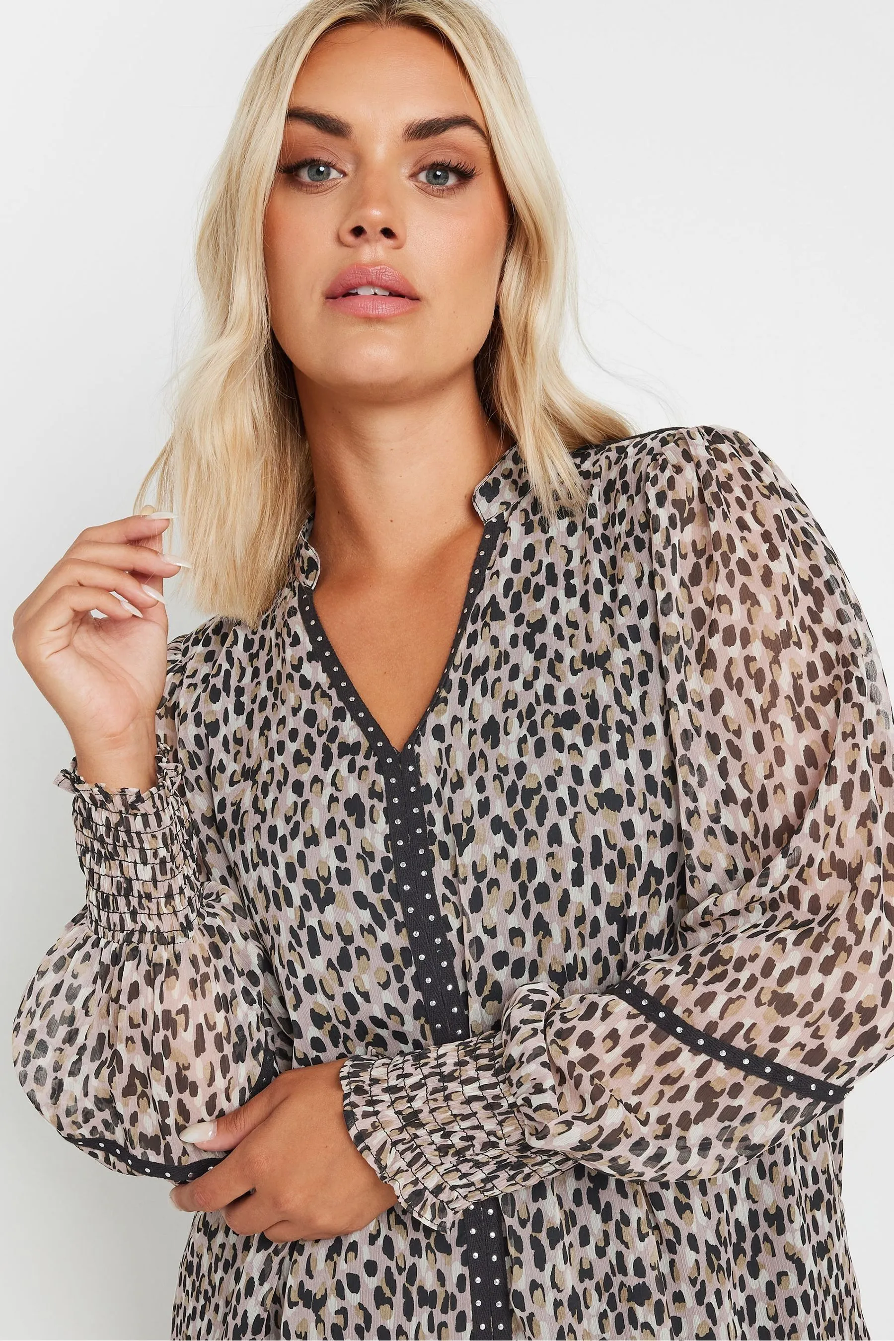 Yours Curve Studded Tape Chiffon Blouse    